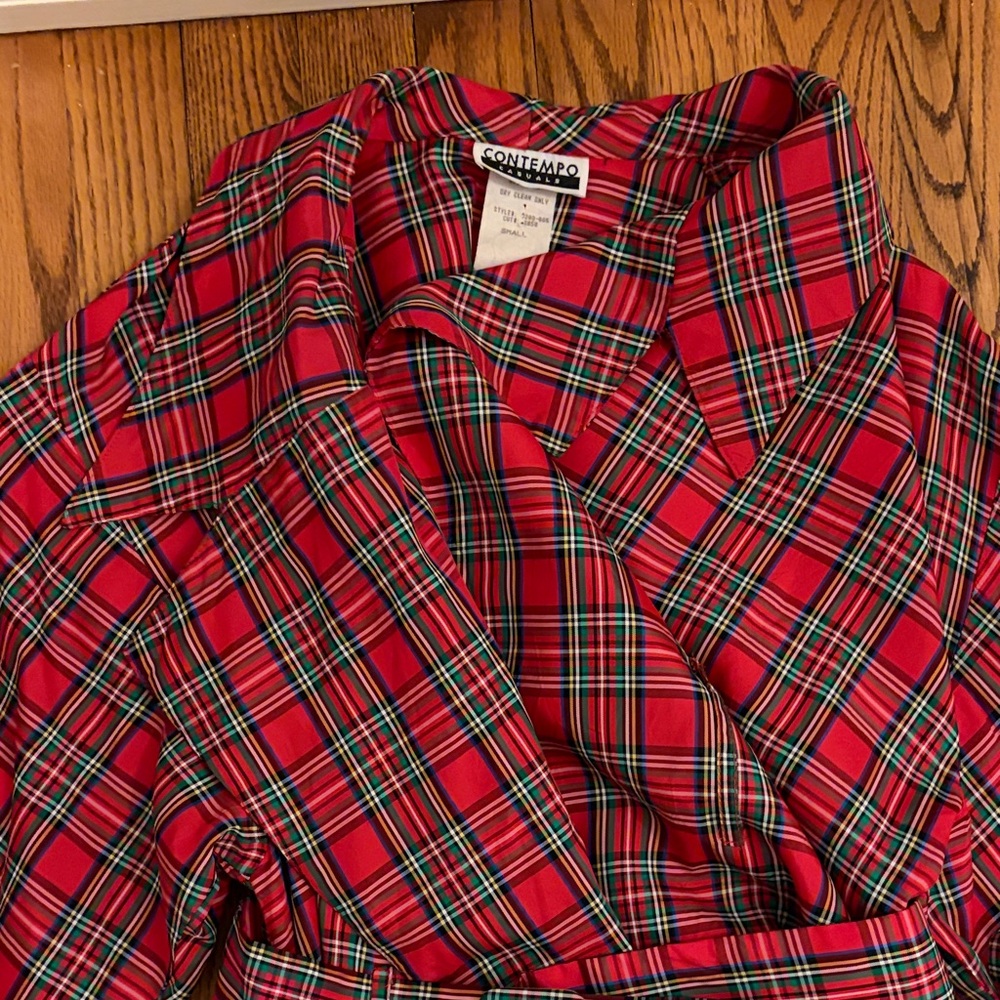 Red Plaid Belted Dress